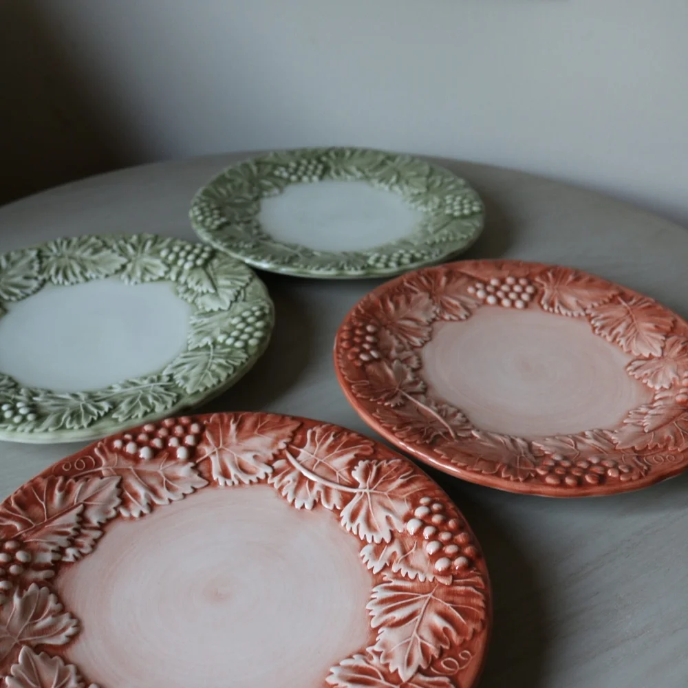 Vintage Williams-Sonoma Embossed Grape Salad Plates | Sage Green & Terra Cotta